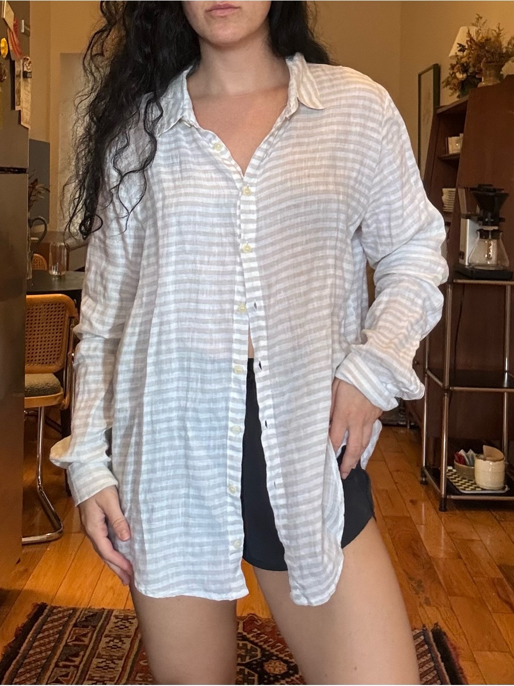 CP Shades White and Beige Striped Button-Down Shirt